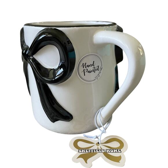Sheffield Home Hand Painted Large Black Bow Embossed Mug Set of 2 White New - Picture 13 of 15